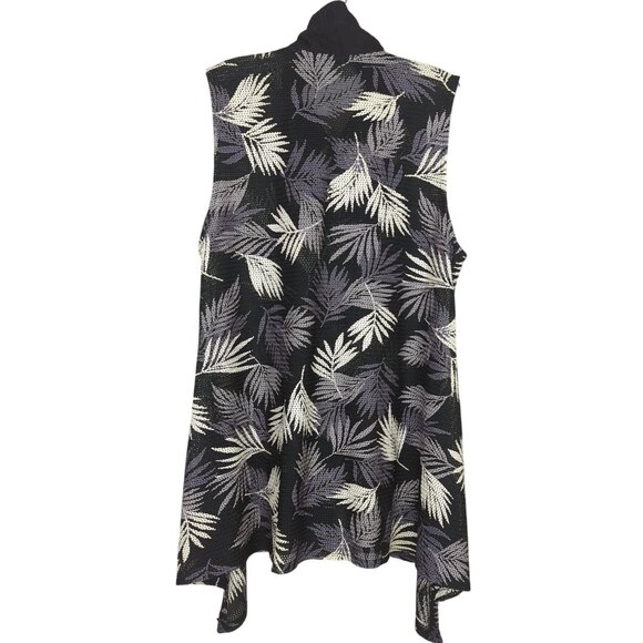 Damee sleeveless button front tropical leaf black gray asymmetrical Tunic M - Picture 3 of 15